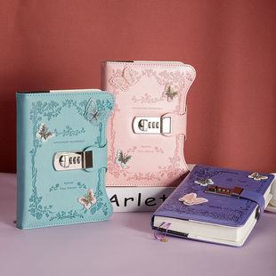 Password Book with Lock Diary Literary Retro Girly Heart Notepad Student Notebook Hand Ledger Thickeneded Stationery