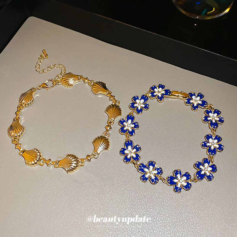 Pulsera de concha de metal transfronteriza pulsera de temperamento retro francés ins estilo frío de nicho joyería de alta calidad al por mayor