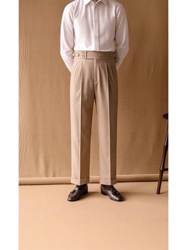 Knit Neapolitan Flannel High-Waisted Men's Casual Loose Straight Leg Long Pants Italian Suit Pants Trendy
