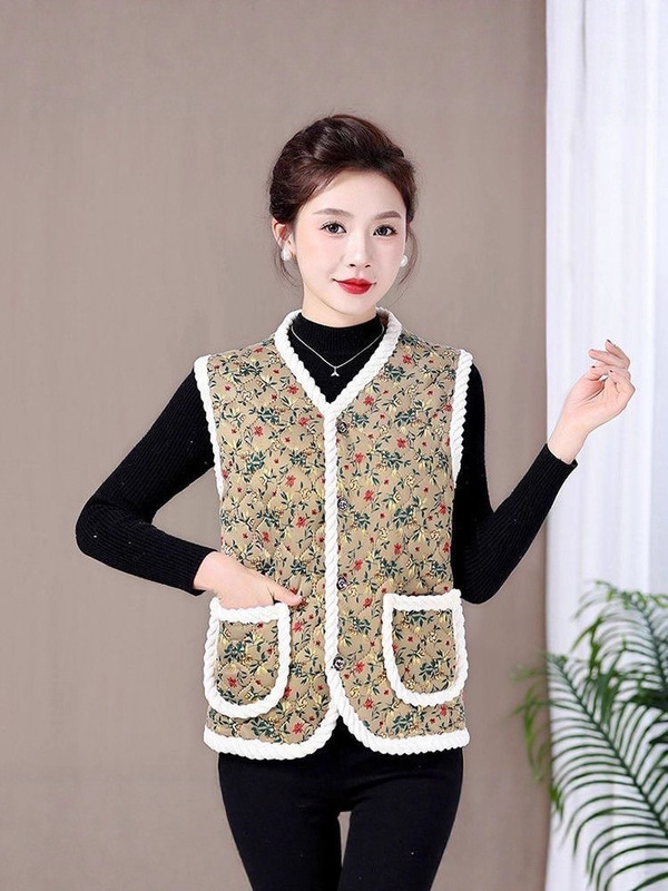 中高年の母親の服、ベルベットのベスト、ノースリーブのベスト、快適で暖かい、新しいスタイルの綿の服、秋と冬の服|undefined