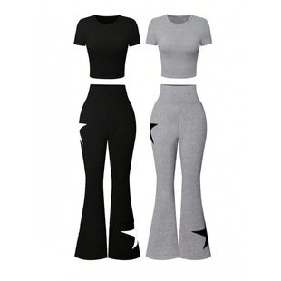 T 62420 Star high waist flared pants ����Ǹ���΢��ѝ