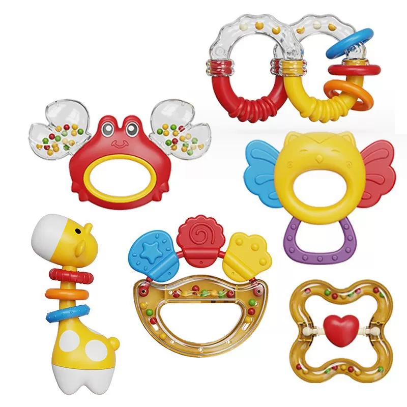 跨境安抚摇铃卡通动物款可水煮啃咬0-1岁宝宝抓握益智婴儿玩具