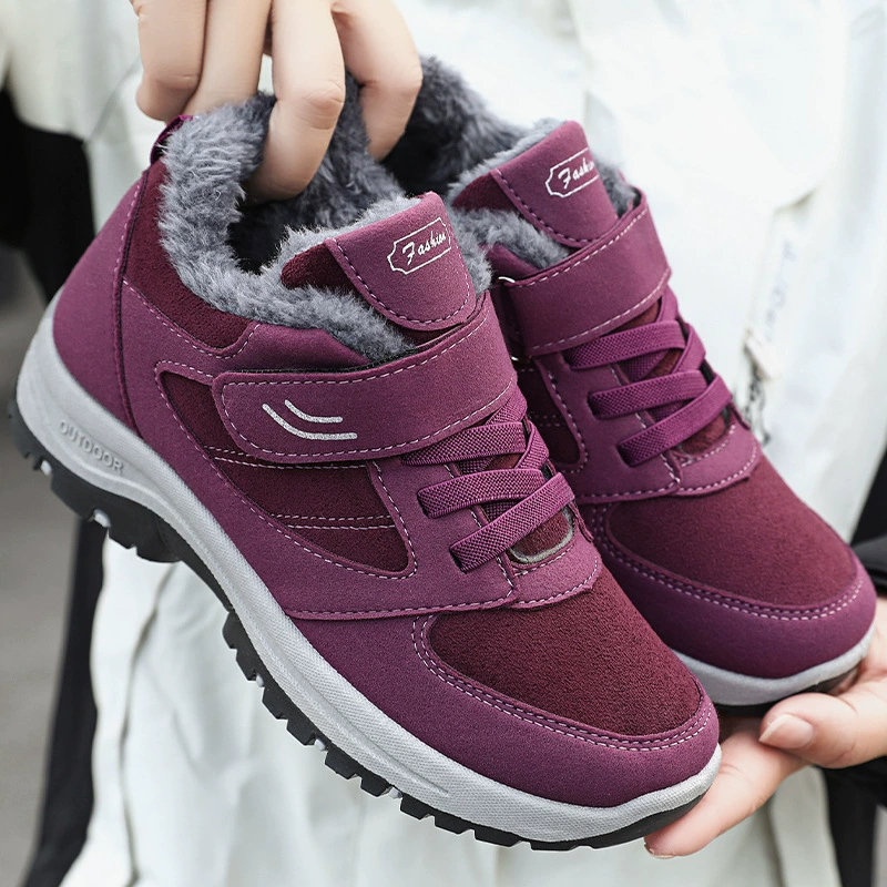 Зимние женские утепленные сапоги на очень высоком каблуке с плюшевой подкладкой, подходят для пожилых мужчин и женщин, обувь для прогулок, обувь для путешествий.