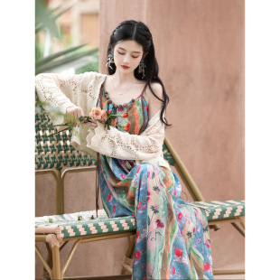 2025 Spring and Summer French Vacation Sling dress Matching Jacket Two-Piece Ethnic Style Beach Dress