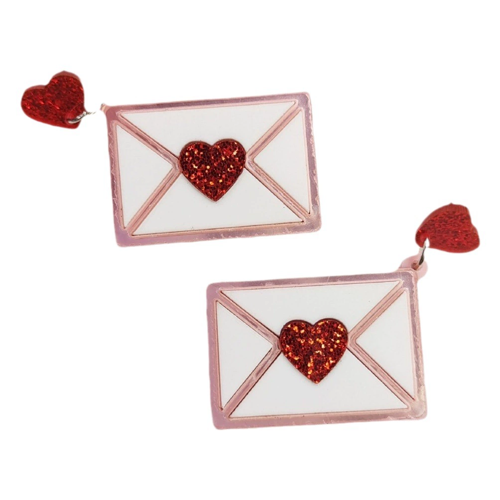 Розовые акриловые серьги Барби любовное письмо конверт на высоких каблуках любовное письмо День Святого Валентина свидания блестки булавка для женщин