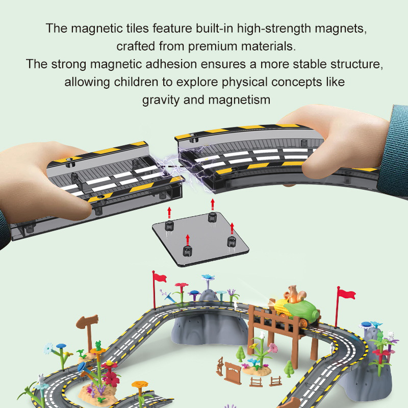 Puzzle de animales orbita eléctrica DIY multi-escena montaje vagón de ferrocarril Jardín Magnético Juguete Puzzle Tren