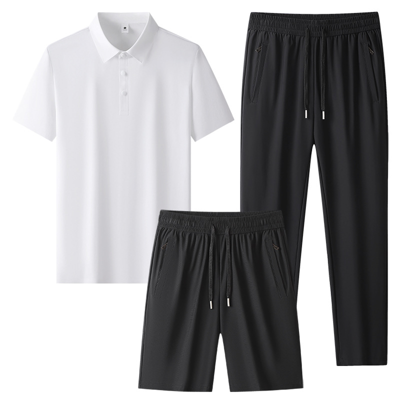 Transfronterizos más grandes set de mediana edad hombre hielo rápido set de secado de verano polo camiseta de tres piezas set de ropa deportiva para correr image 8