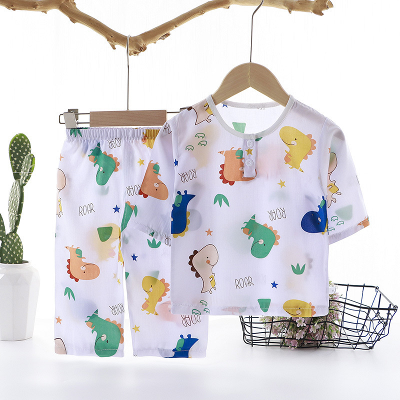Summer Cotton Silk Pajamas, Thin Home Clothes, Boys and Girls Suits, Children's Models That Can Be Worn Outside with Cute Patterns