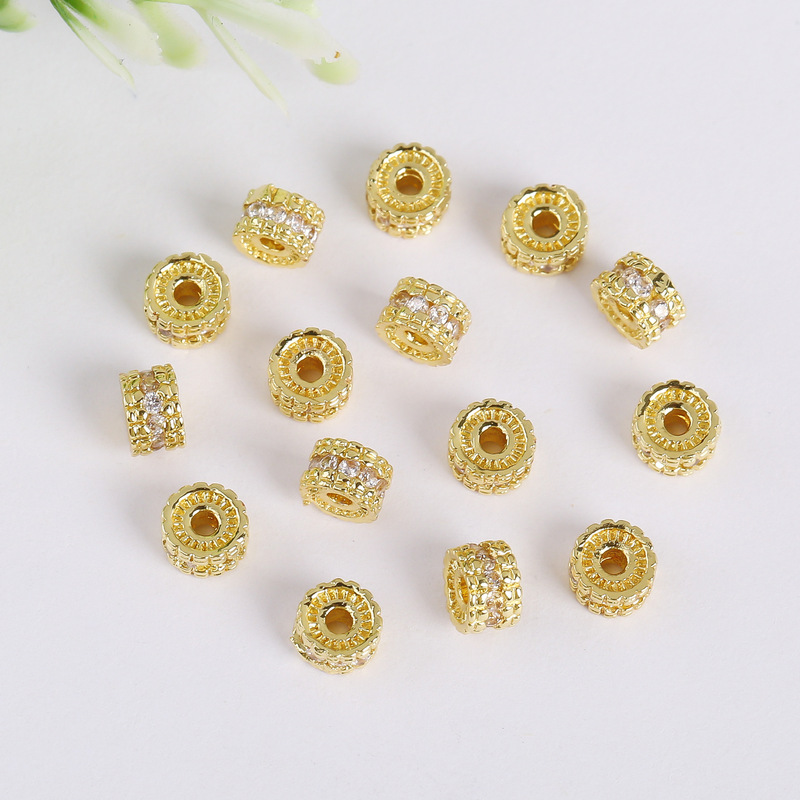 18K Gold Color Copper Inlaid Zircon Bead Gear Woven Beaded DIY Jewelry Accessories Bracelet Necklace with Beads