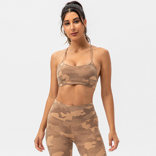 Sports bra women's summer outer wear shockproof push-up fitness top antibacterial beauty back camouflage yoga bra bra