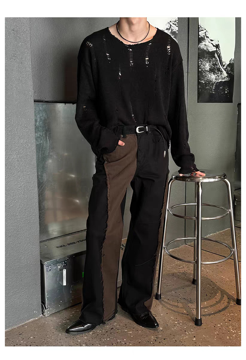 Herrenbekleidung: Herren-Strickpullover im Used-Look mit Spitzenbesatz und übergroßem Kragen – Trendiger Langarmpullover für Streetwear und Lagenlook_voghion.com