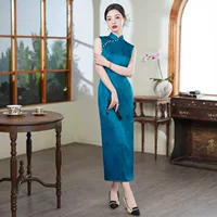Новый китайский стиль без рукавов, улучшенный Cheongsam, новый летний молодой девушке, Республика Китай, тонкий Cheongsam в стиле ретро, длинный стиль