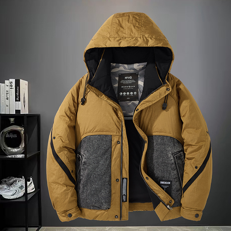 Chaqueta de Plumón con Capucha Estilo Cargo para Hombre de Poliéster y Plumón, Térmica, para Uso Diario en Invierno
