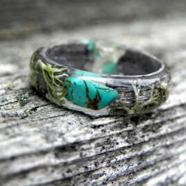 绿松石木戒指 苔石树脂戒指 森林结婚戒指 女式自然戒指