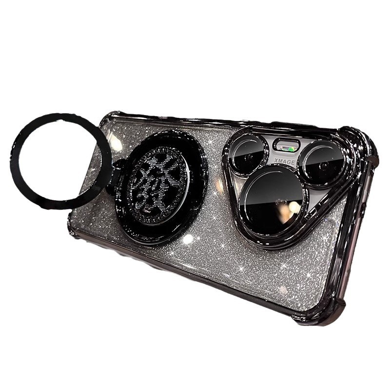 Aplicable a Huawei Mate80 caja de teléfono móvil con soporte giroscópico rotatorio Glory P80PRO caja de polvo de flash de cuatro esquinas galvanizadas