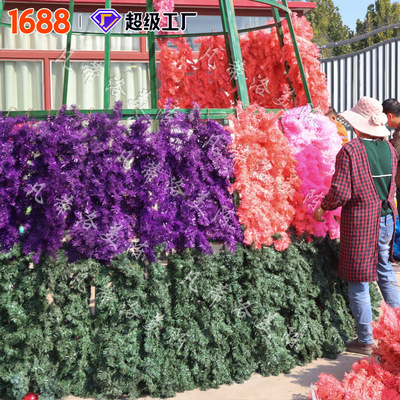 大型圣诞树挂枝批发厂家现货绿色七彩仿真PVC防火阻燃藤条松针枝