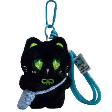Super lindo pequeño gato negro tejido lindo cuerdas de mano de peluche hechas a mano muñeca llavero colgante bolsos colgantes de teléfonos móviles