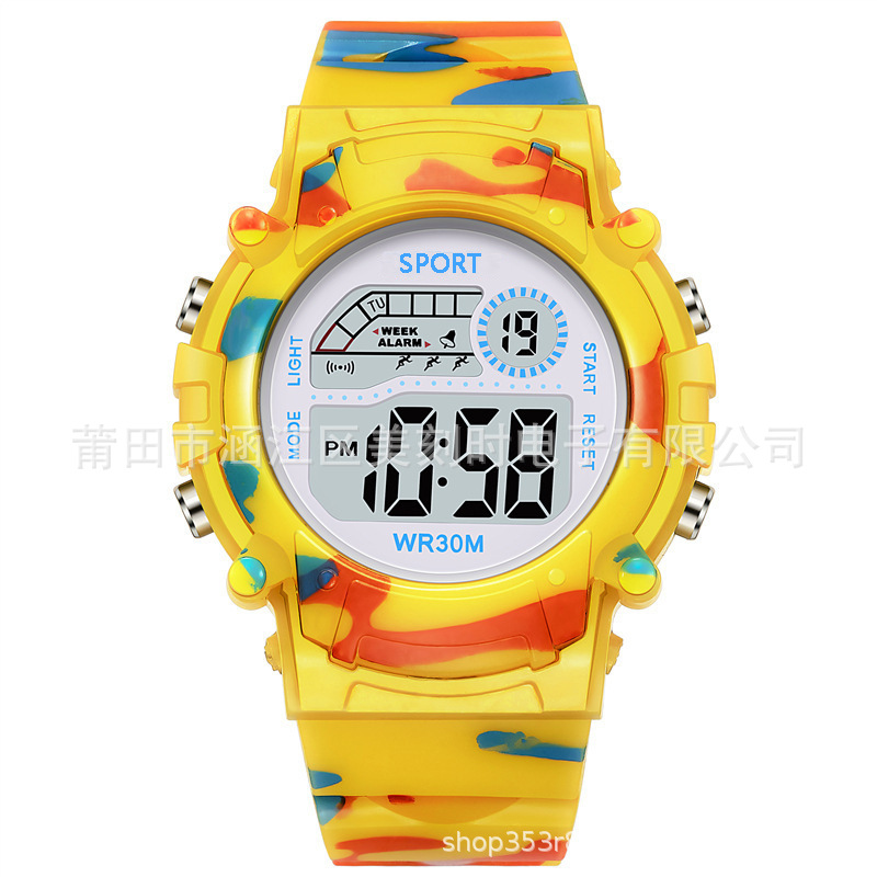 Reloj electrónico para niños de camuflaje colorido luminoso impermeable multifuncional reloj electrónico al aire libre para estudiantes masculinos y femeninos al por mayor