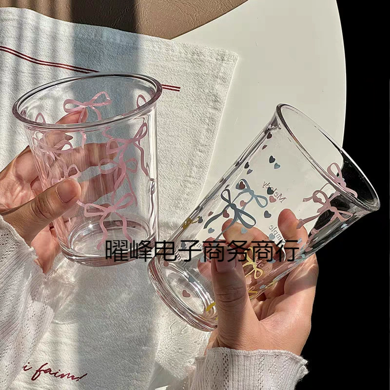 Стеклянная кофейная чашка с розовым бантом для девочек, красивая чашка для завтрака, молоко, супер милая