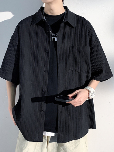 Summer Ice Silk Thin Short-Sleeve Shirt for Men and Couples Loose Plus Size Solid Color Casual Trend Brand Top Coat