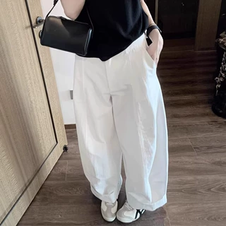 chao级推荐！极简白色弯刀休闲裤女春夏新款宽松直筒阔腿灯笼裤