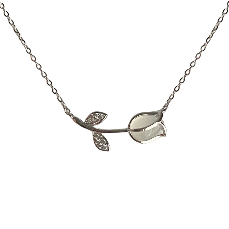 Luxe halsketting met zonnebloemmotief en tulp voor dames, lichte, hoogwaardige parelmoeren rozenbloem sleutelbeenketting, online verkrijgbaar_voghion.com