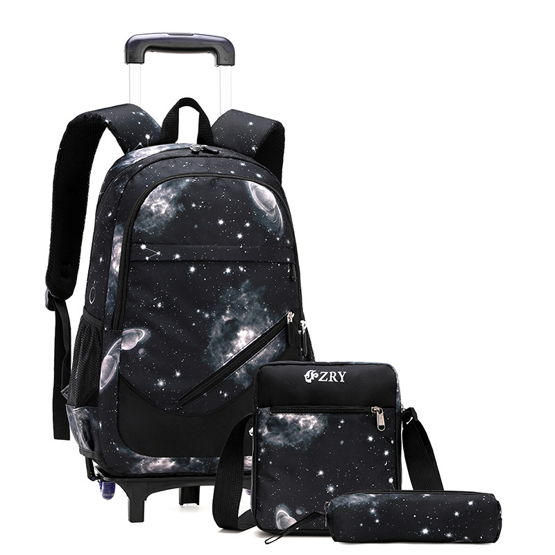 Mochila de tracción de cabello de peces naturales para niños de primaria y secundaria, tres piezas, mochila desmontable, portátil transfronterizo