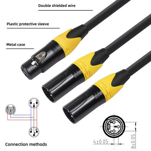 Thickened metal shell silver-plated plug three-core balanced XLR XLR one female two male one-point two audio cable