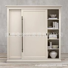 美式推拉滑移门衣柜复古做旧简约轻奢卧室储物收纳实木大衣柜