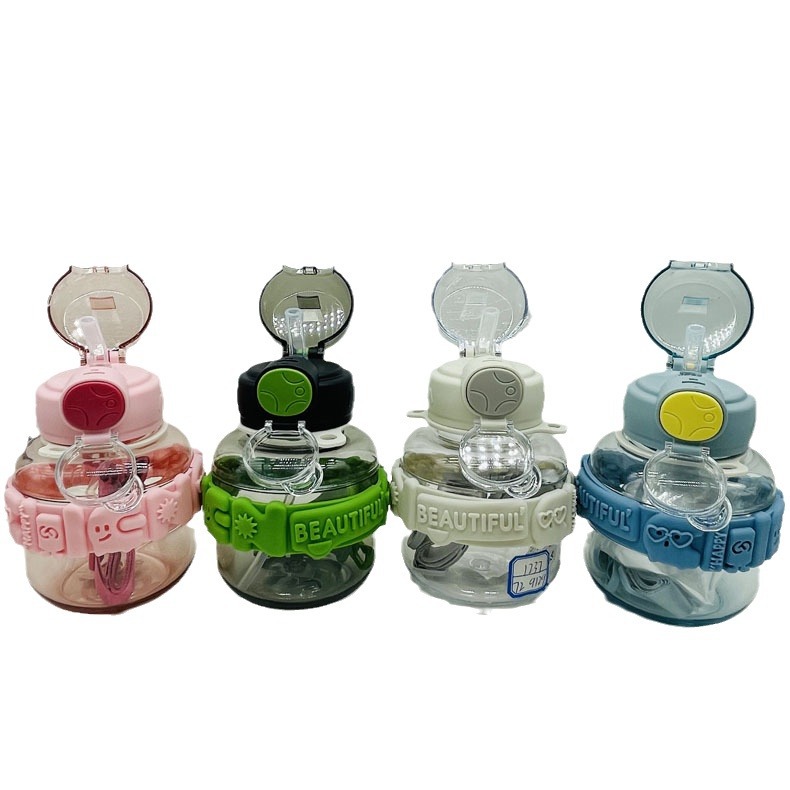 Chengfeng lindo taza de plástico Sol al aire libre taza de plástico de viaje niños estudiante taza de paja tapa elástica taza de agua portátil