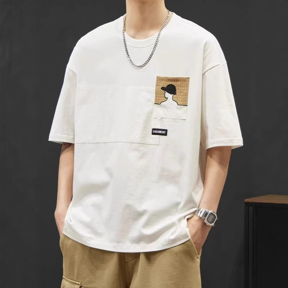 반팔 티셔츠 남성용 여름 뉴 아메리칸 스타일 패션 브랜드 퓨어 코튼 라운드 넥 캐주얼 남성 반팔 티셔츠 남성용 탑