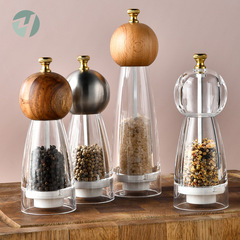 New manual round head pepper and sea salt grinder acrylic wenge wood grinder ceramic core kitchen tool