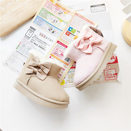 Winter Day Single Bow Girl Snow Boots Princess Warm Baby Cotton Shoes Thick Magic Tape Girls Shoes