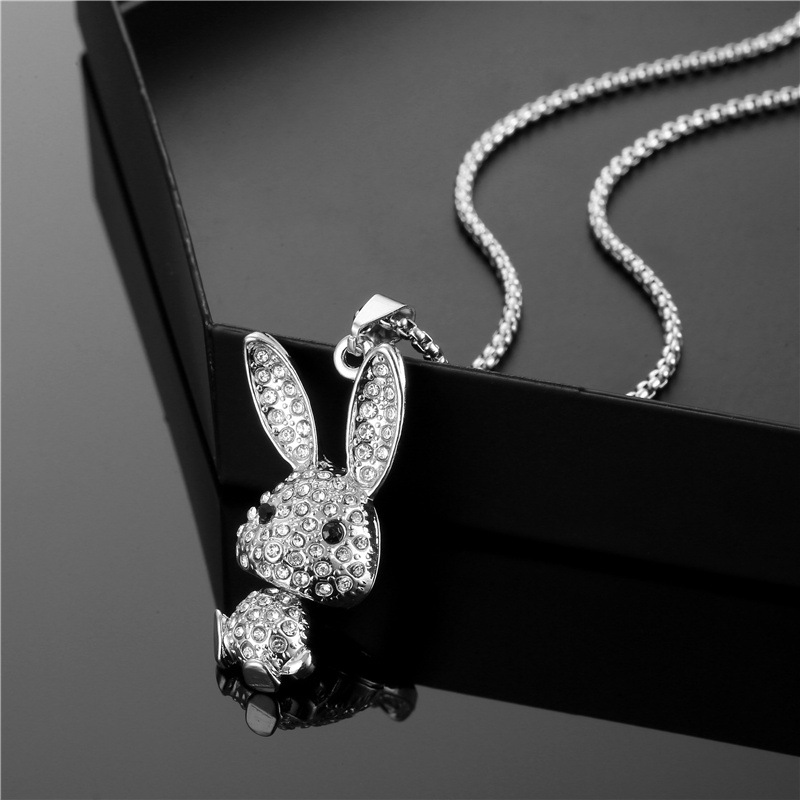 Fashion Rabbit Titanium Steel Inlay Rhinestones Pendant Necklace 1 Piece display picture 1