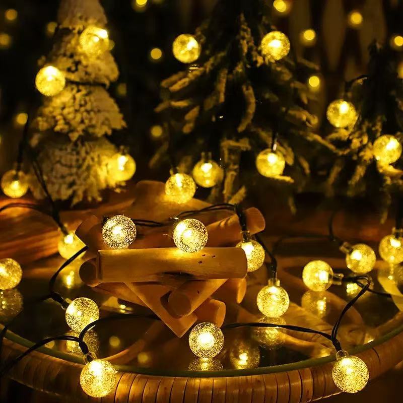 Guirnalda de luces LED con forma de burbujas de cristal, con ocho funciones, energía solar, decoración navideña, para exteriores, camping, terraza, luz ambiental