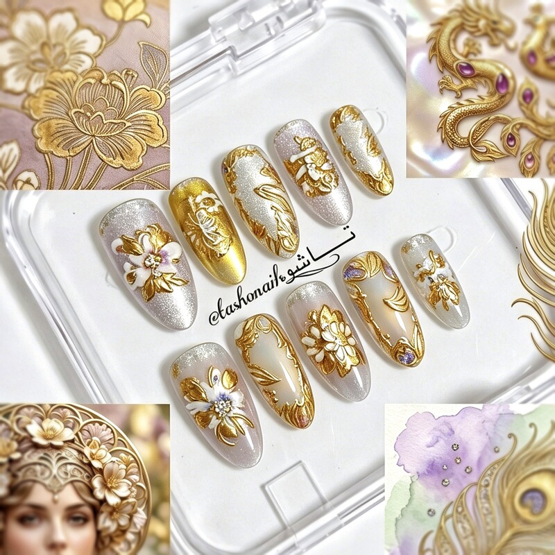 30 Pieces of Light Luxury Style Gold Embossed Nail Art Pieces, Versatile for Daily Use, Removable Wearable Nails, Cross-Border Pre-Made Nail Stickers