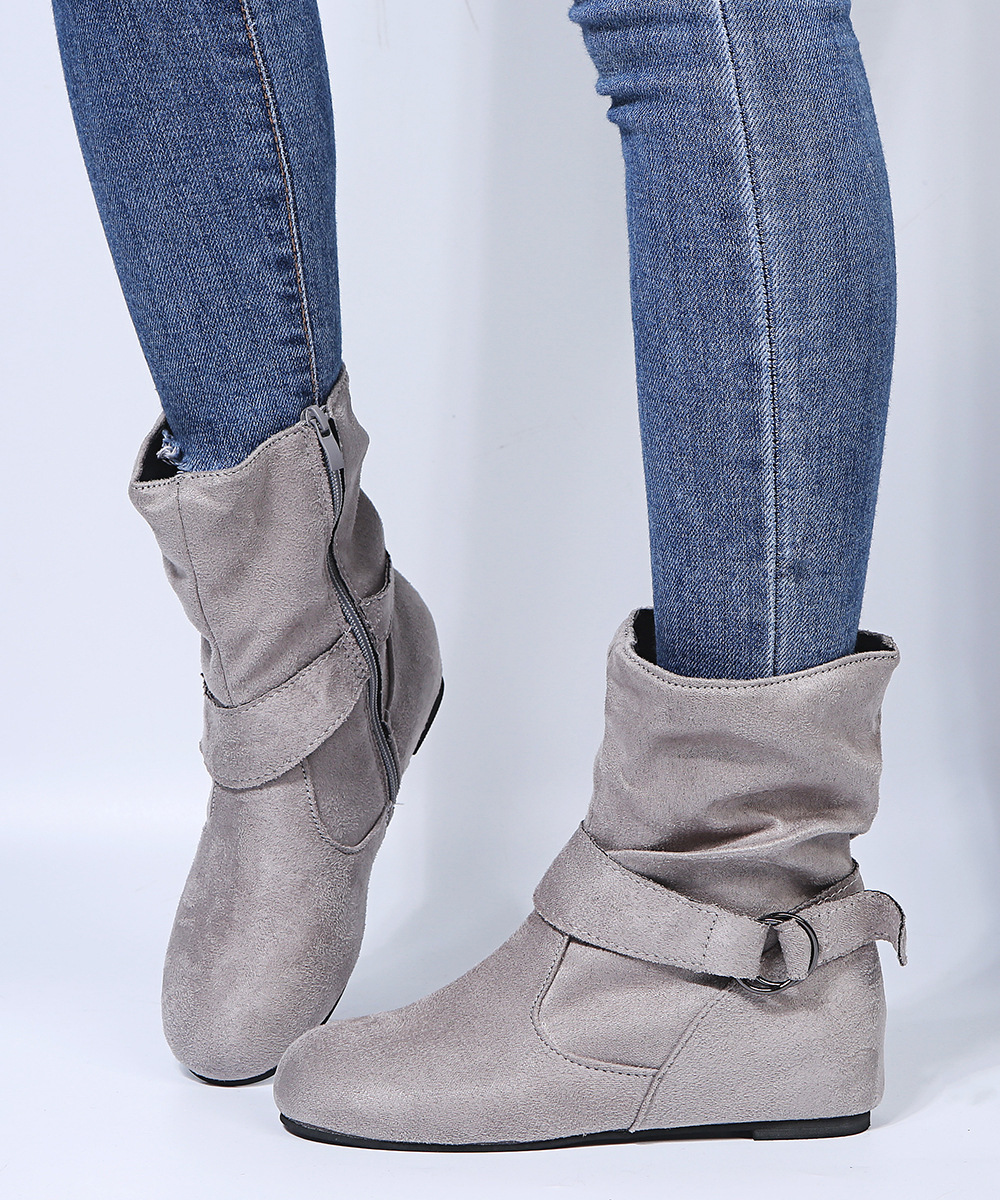 Bottines à boucle mi-tube pour femmes, bottes d'automne et d'hiver pour femmes de grande taille_voghion.com