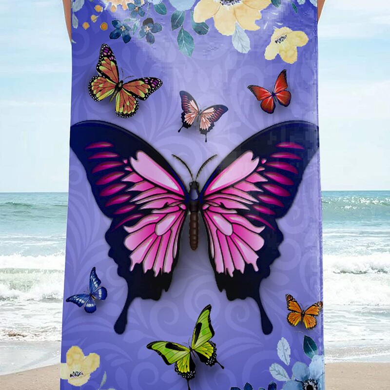 Cross-border beautiful butterfly purple printed beach towel quick-drying swimming bath towel sports fitness towel factory direct sales