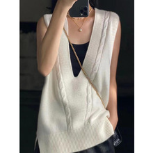韩版新款宽松外贸简约针织马甲毛衣女时尚叠穿外搭上衣背心套头潮