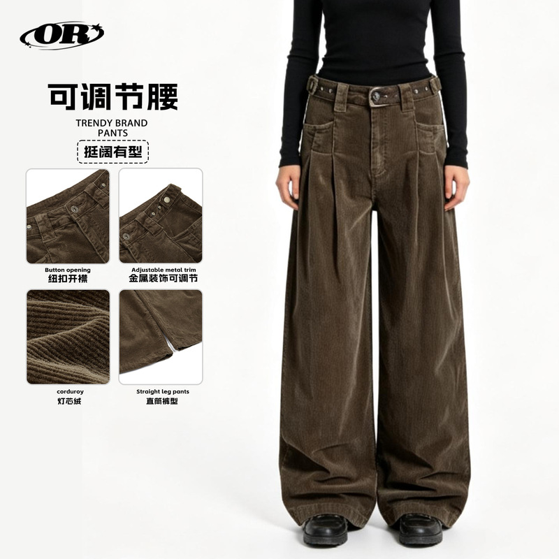 Oreeta丨American Retro Corduroy Work Pants, Unisex, Loose Wide-Leg Straight Casual Pants for Winter