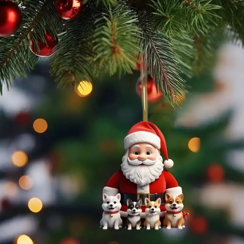 Navidad Papá Noel y cachorro nuevos productos transfronterizos acrílico plano para automóviles decoración interior colgante