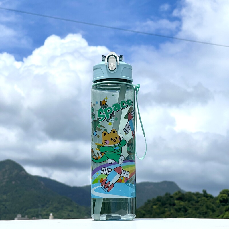 新款跨境卡通图案塑料杯高颜值户外运动水杯便携提绳水瓶吸管杯子|undefined