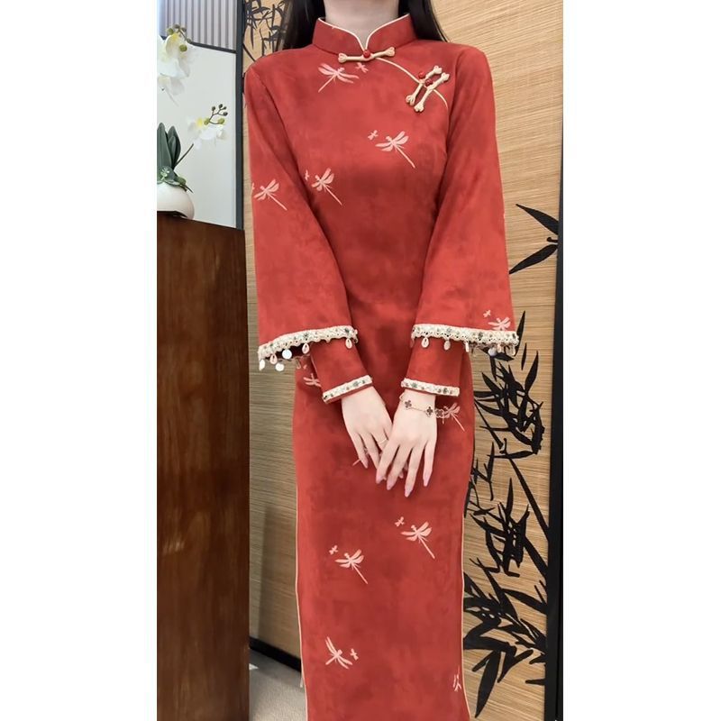 2025 New Red Cheongsam Improved Young Style Classy Engagement Dress Skirt Toast Dress Bride Autumn and Winter Elegant