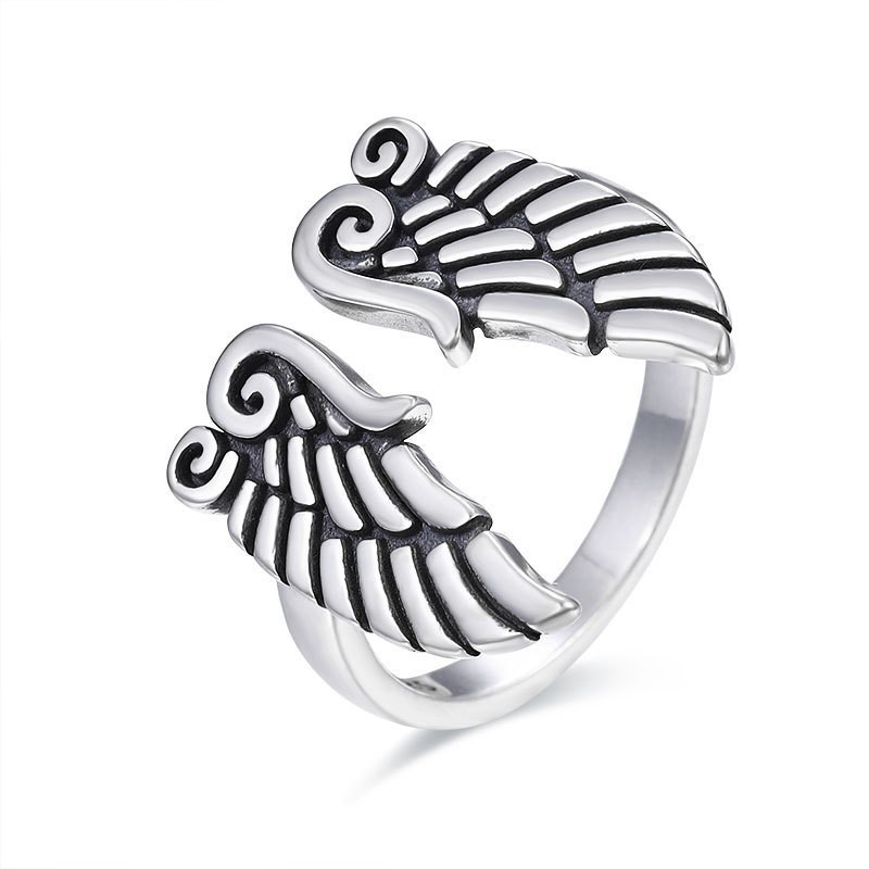 Ángel y Diablo alas anillo nicho retro anillo abierto mujer hombre pareja anillo suministro directo de fábrica