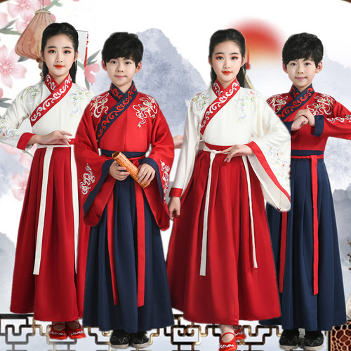 Children's traditional Hanfu and Guoxue attire: Girls' and boys' Guoxue outfits for the opening ceremony—perfect for performing the 
