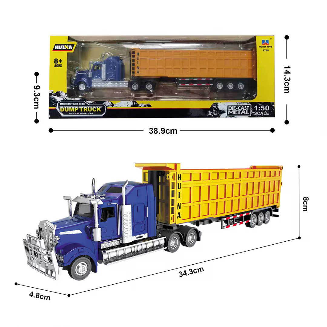 Cross-border Huina 1:50 American Model Toy Car Simulation Static Flat Plate Self-unloading Container Oil Tank Wood Transporter