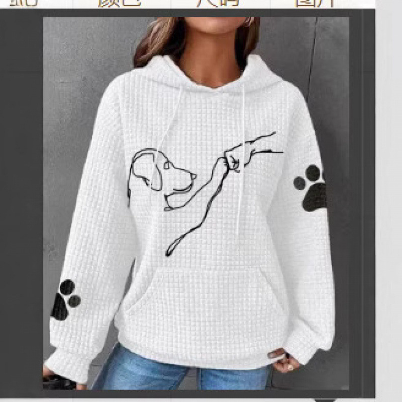 2024跨境新款华夫格连帽卫衣男女3D打印休闲连帽情侣卫衣