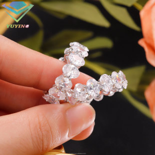 European and American Fashion Ins Hot Network Shiny Oval Egg-Shaped Mosan Inlay Row Ring Ring