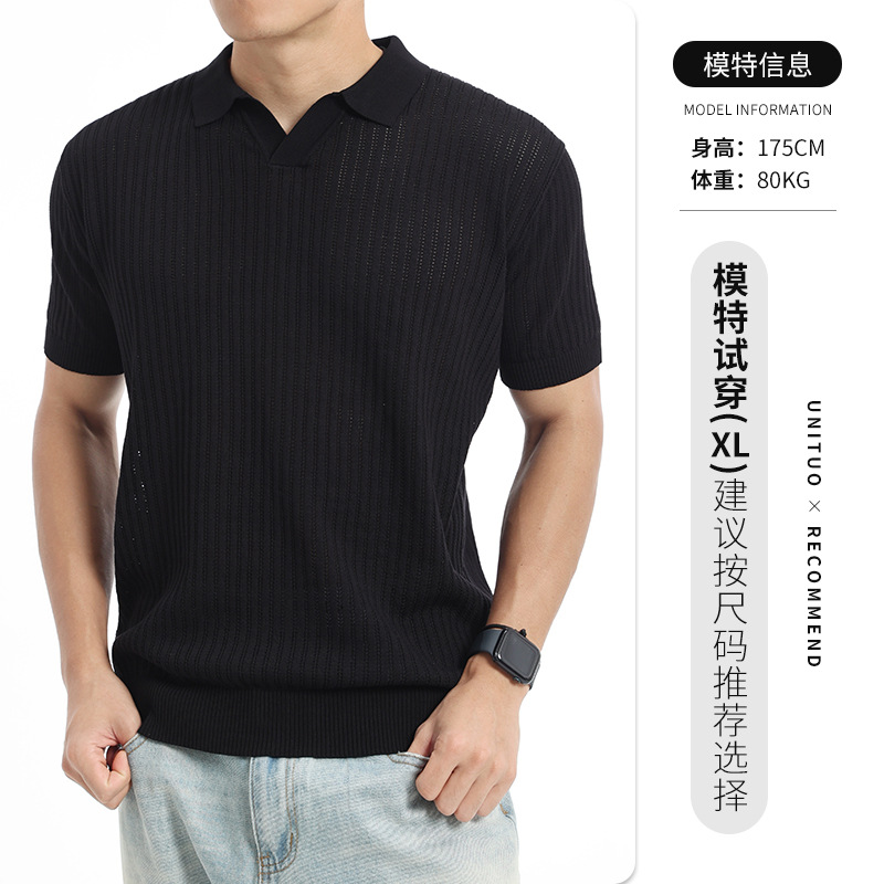 Hombres lujosos de lujo ligero de alto nivel de sensación de pozo polo camiseta de manga corta hombre transfronteriza casual camiseta de cuello de gaviota camiseta superior