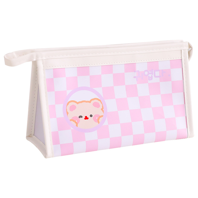Caja de lápiz a cuadros de tablero de dibujos animados lindo simple bolsa de almacenamiento de gran capacidad para estudiantes bolsa de cosméticos de viaje portátil al por mayor